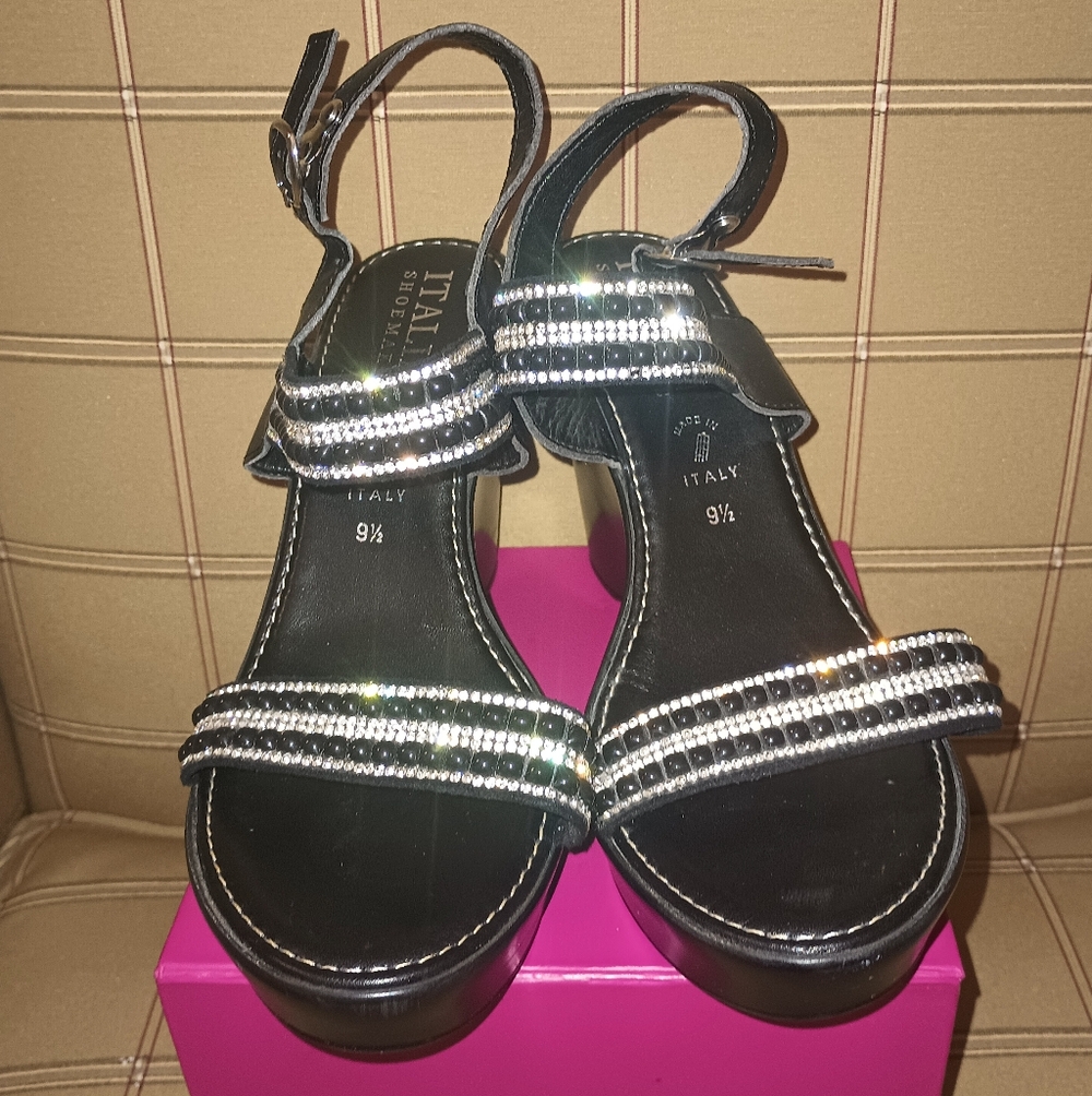 Italian Shoemakers Rhinestone Embezzled Wedge SZ9.5